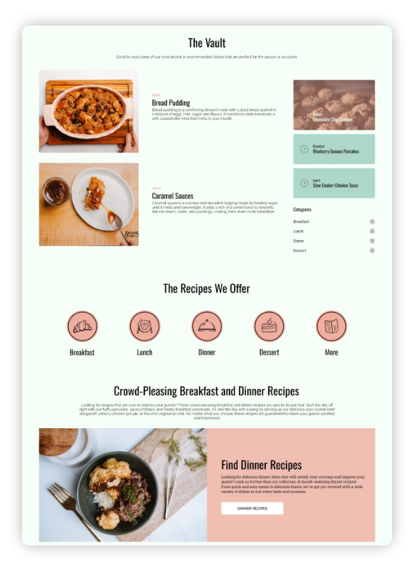 Retro Recipes Kitchen webpage