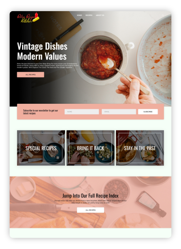 Retro Recipes Kitchen web design
